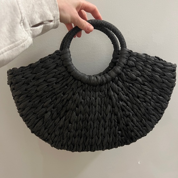 Main Character Handbags - Main Character Black Woven Straw Tote